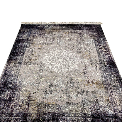 Teppich für Wohnzimmer in Grau-Beige, maschinell hergestellt, klassisches Design