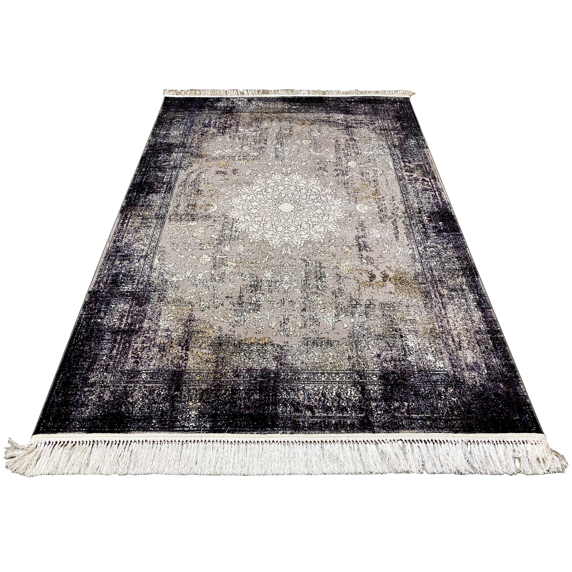 Orientalischer Teppich 160x230cm für Wohnzimmer, strapazierfähig, Schwarz-Grau