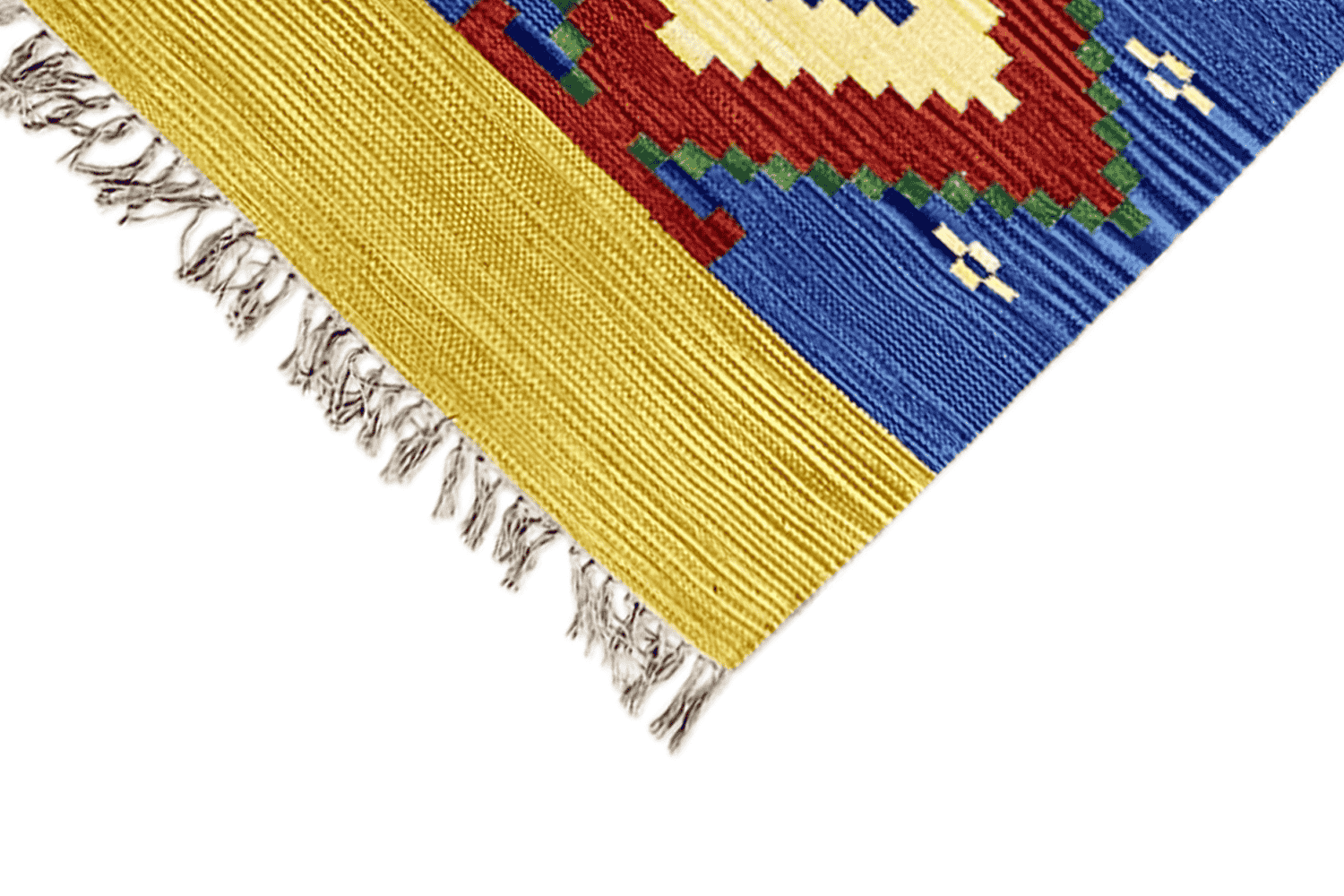 Indischer Handgewebter Kelim Dhurrie Teppich, 200x80cm (6.5x2.6ft), Buntes Geometrisches Muster - German Carpet Shop