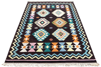 Großer Indischer Kelim Dhurrie - 240x170cm (8x6ft) - Handgefertigt & Gemütlich - German Carpet Shop