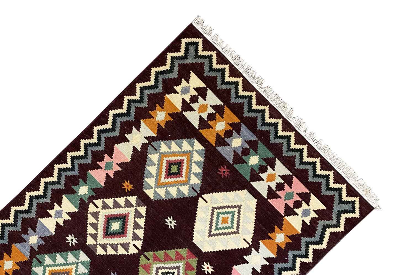 Tribal-Tapisserie - Handgewebter Wollen Kelim Dhurrie Teppich, 240x170cm (8x6ft) - German Carpet Shop