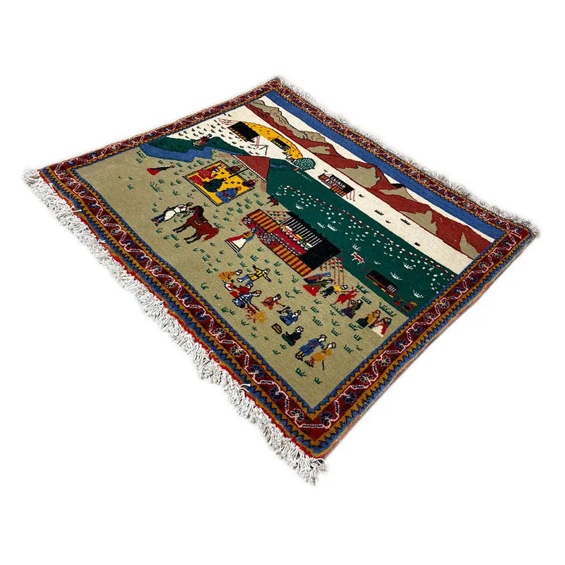 Village rug showing kids are playing.