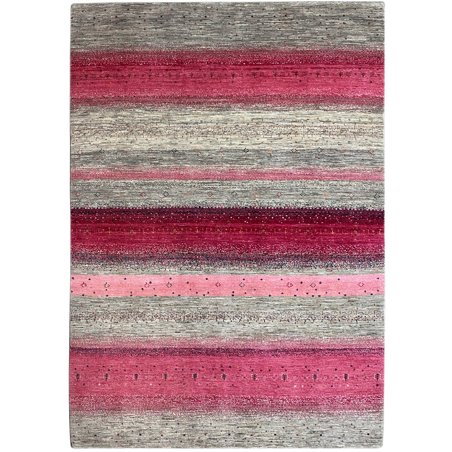 Gabbeh Exklusiver Teppich Rosa/Grau 300x200 cm - German Carpet Shop