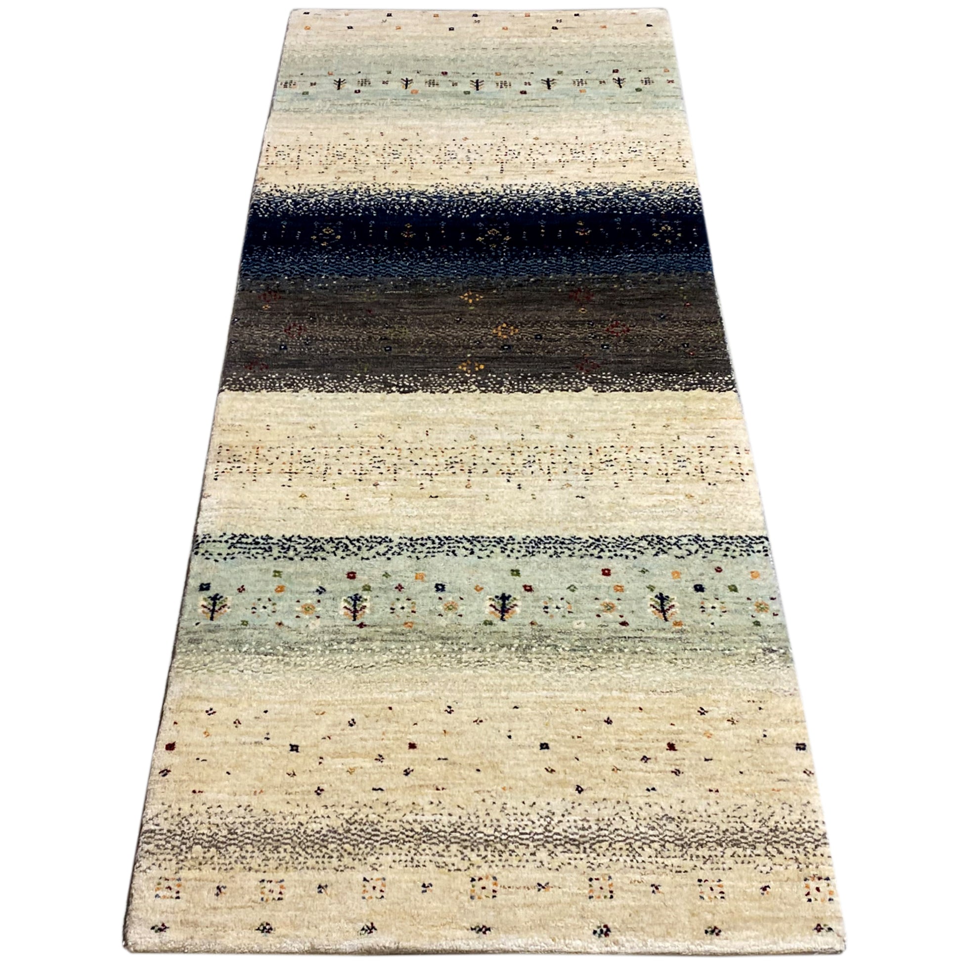 Blauer Gabbeh Teppich Läufer 197x78 cm - German Carpet Shop
