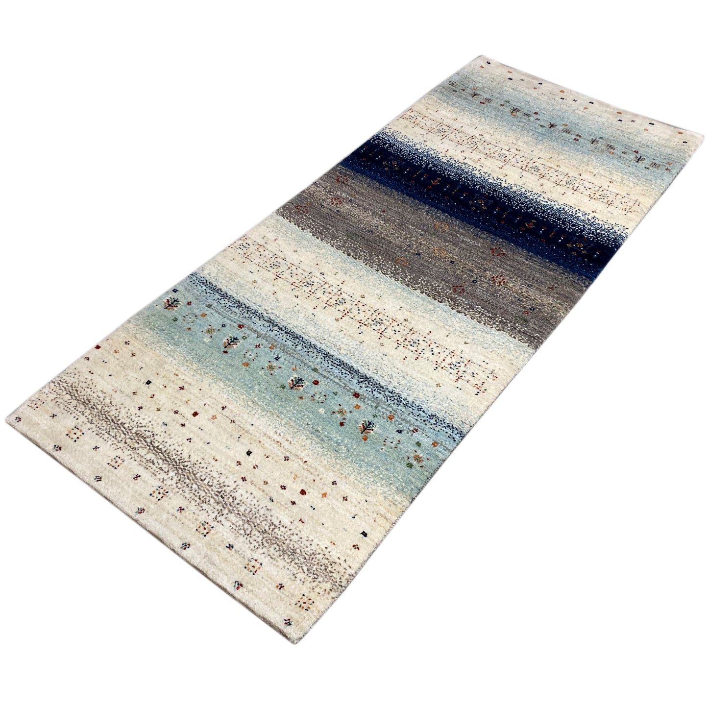 Blauer Gabbeh Teppich Läufer 198x82 cm - German Carpet Shop