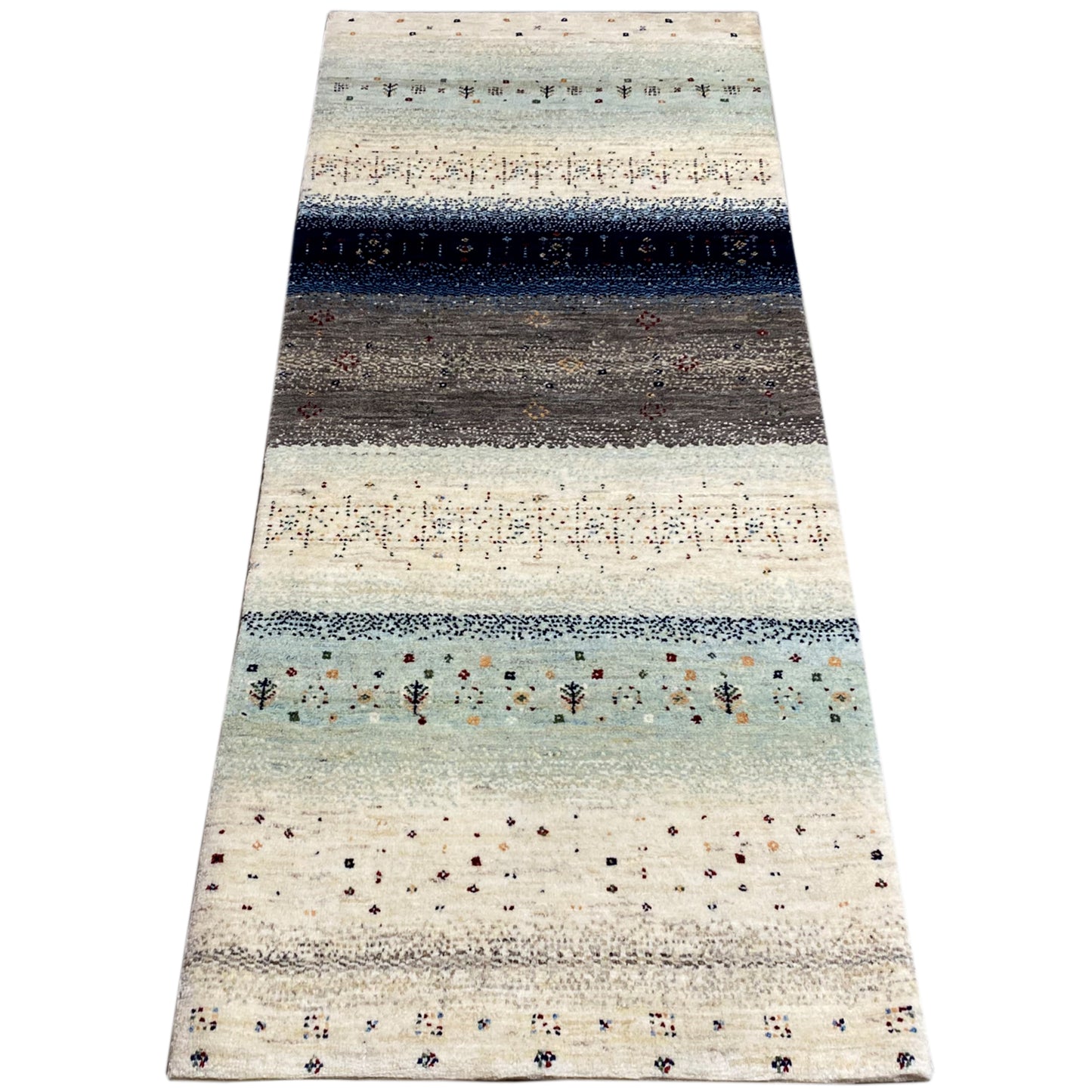 Blauer Gabbeh Teppich Läufer 195x80 cm - German Carpet Shop