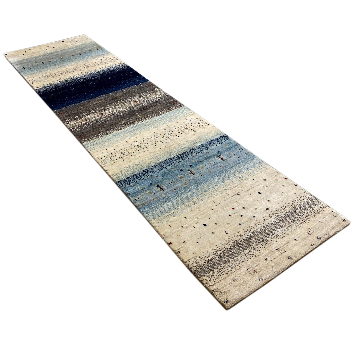 Blauer Gabbeh Teppich Läufer 297x82 cm - German Carpet Shop