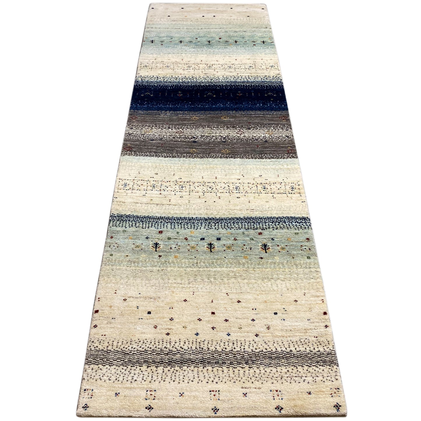 Blauer Gabbeh Teppich Läufer 297x84 cm - German Carpet Shop