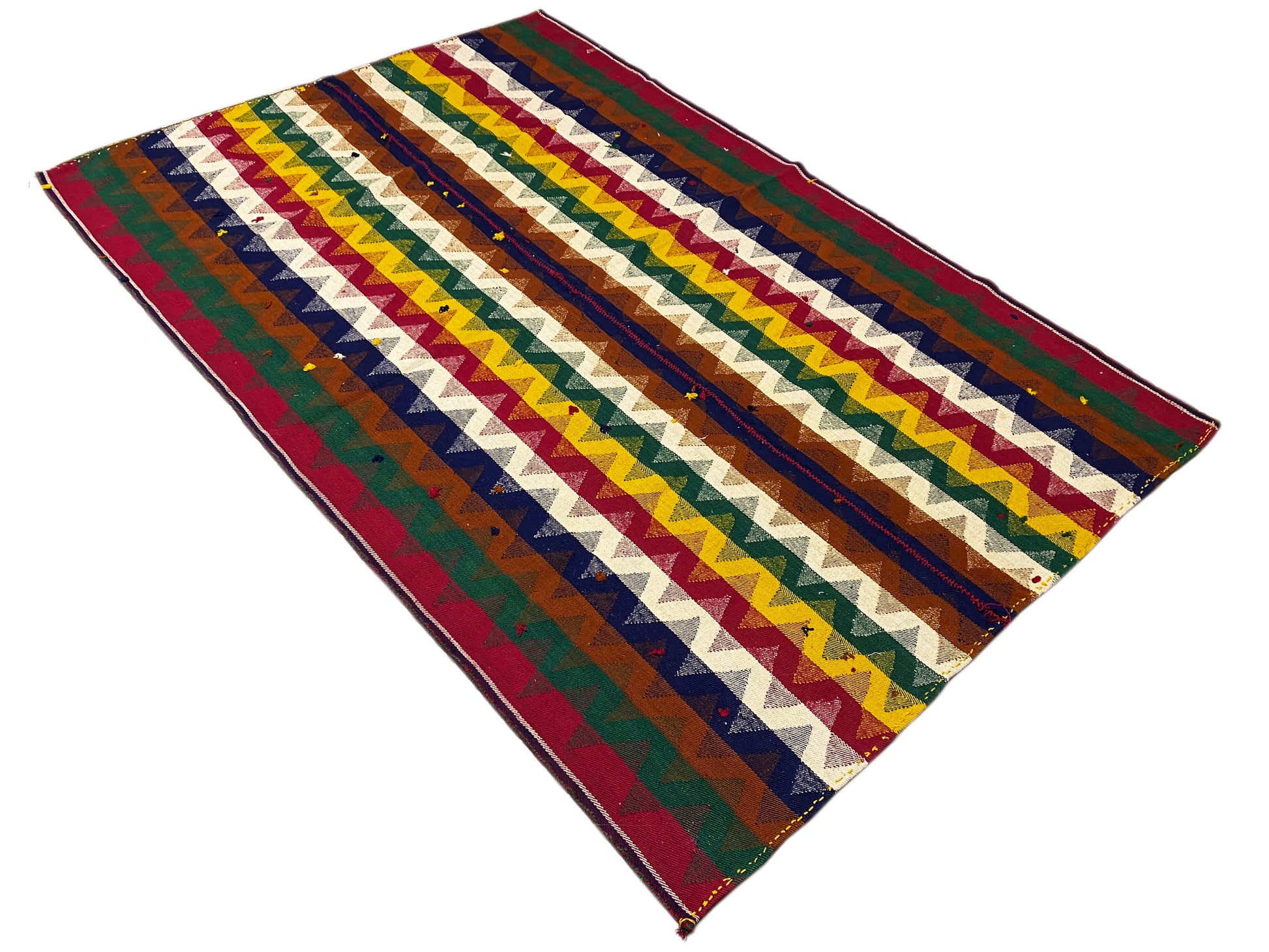 Salon dekorativer Jajim Teppich aus Wolle im auffälligen Multicolor-Muster