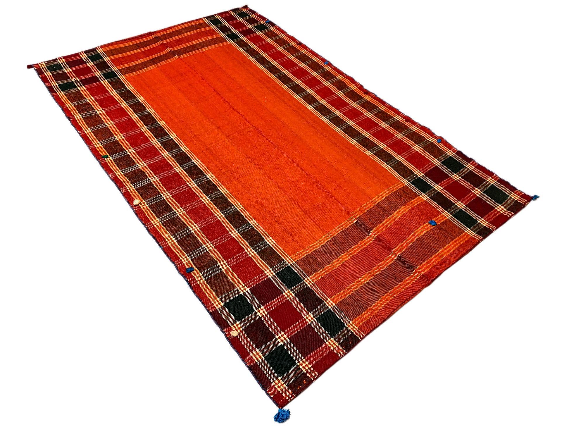 Wohnzimmer warmer Jajim Teppich handgefertigt in Orange und Rot