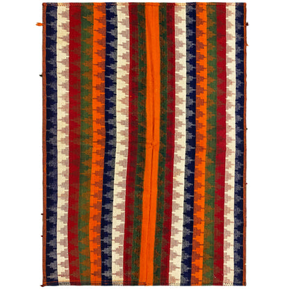 Wohnzimmer bunter Jajim Teppich handgewebt mit geometrischem Streifenmuster