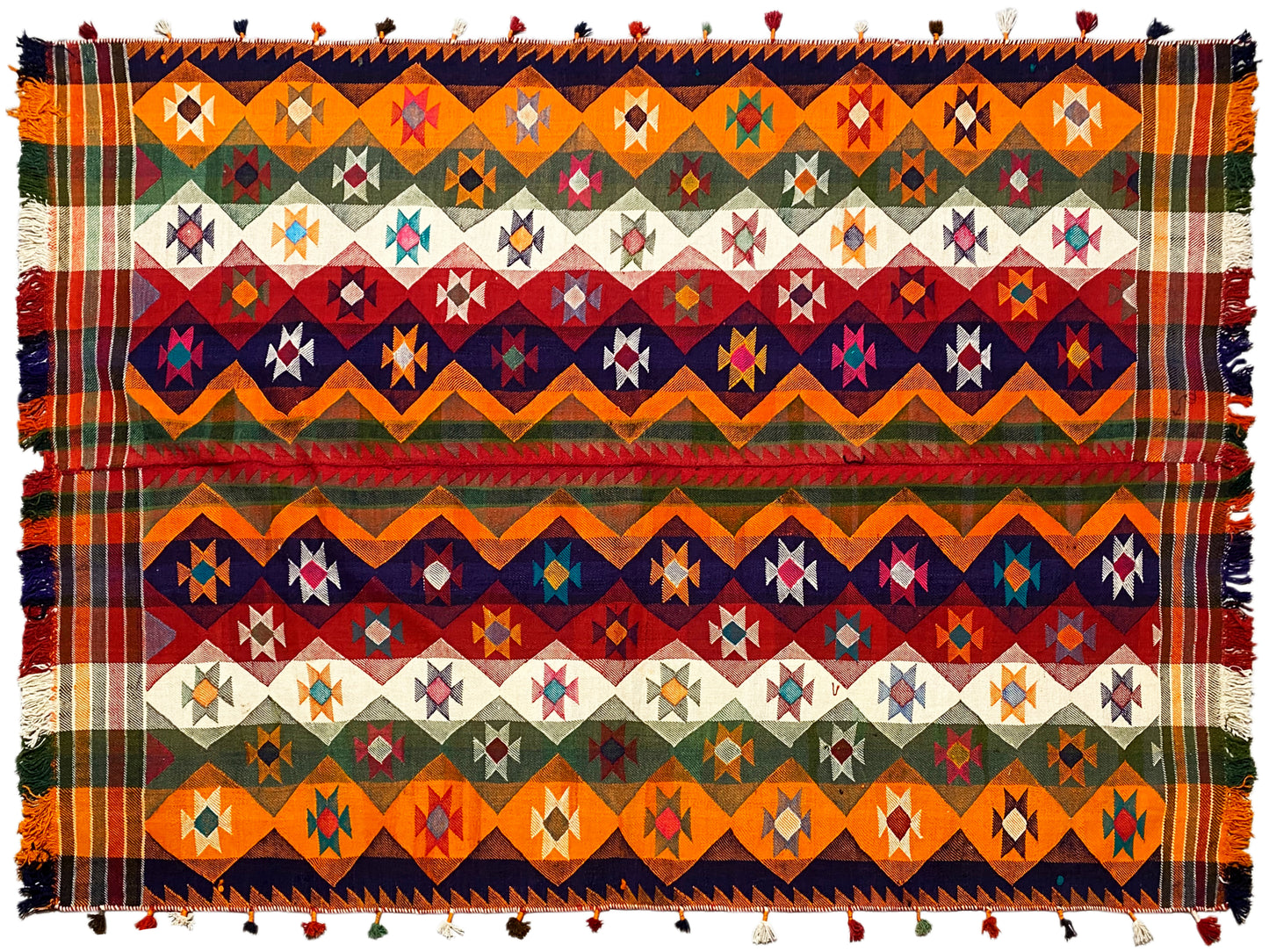Salon handgewebter Jajim Teppich bunt mit traditionellen Rautenformen