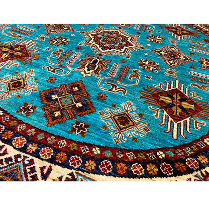 Türkisfarbener Runder Kazak Teppich, 184x185 cm - German Carpet Shop