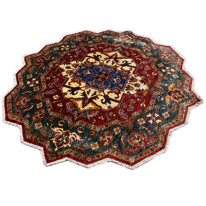 Roter & Blauer Achteckiger Kazak Teppich, 150x150 cm - German Carpet Shop