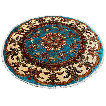 Türkiser Runder Kazak Teppich, 143x142 cm - German Carpet Shop