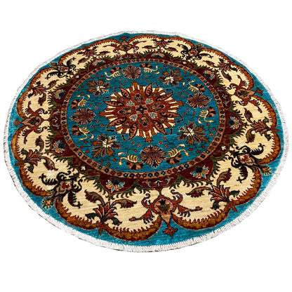 Türkiser Runder Kazak Teppich, 143x142 cm - German Carpet Shop