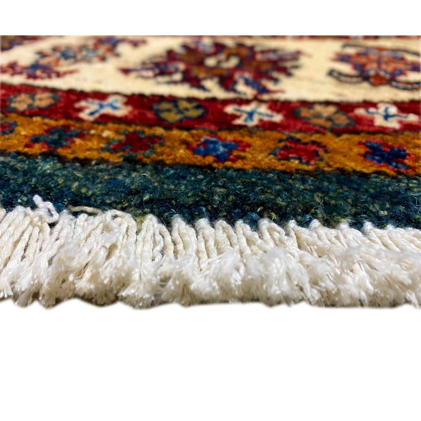  Blaugrüner & Beiger Runder Kazak Teppich, 126x126 cm - Premium Kazak Teppiche from German Carpet Shop - Just €535! Shop now at German Carpet Shop