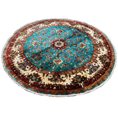 Türkis & Beiger Runder Kazak Teppich, 204x204 cm - German Carpet Shop