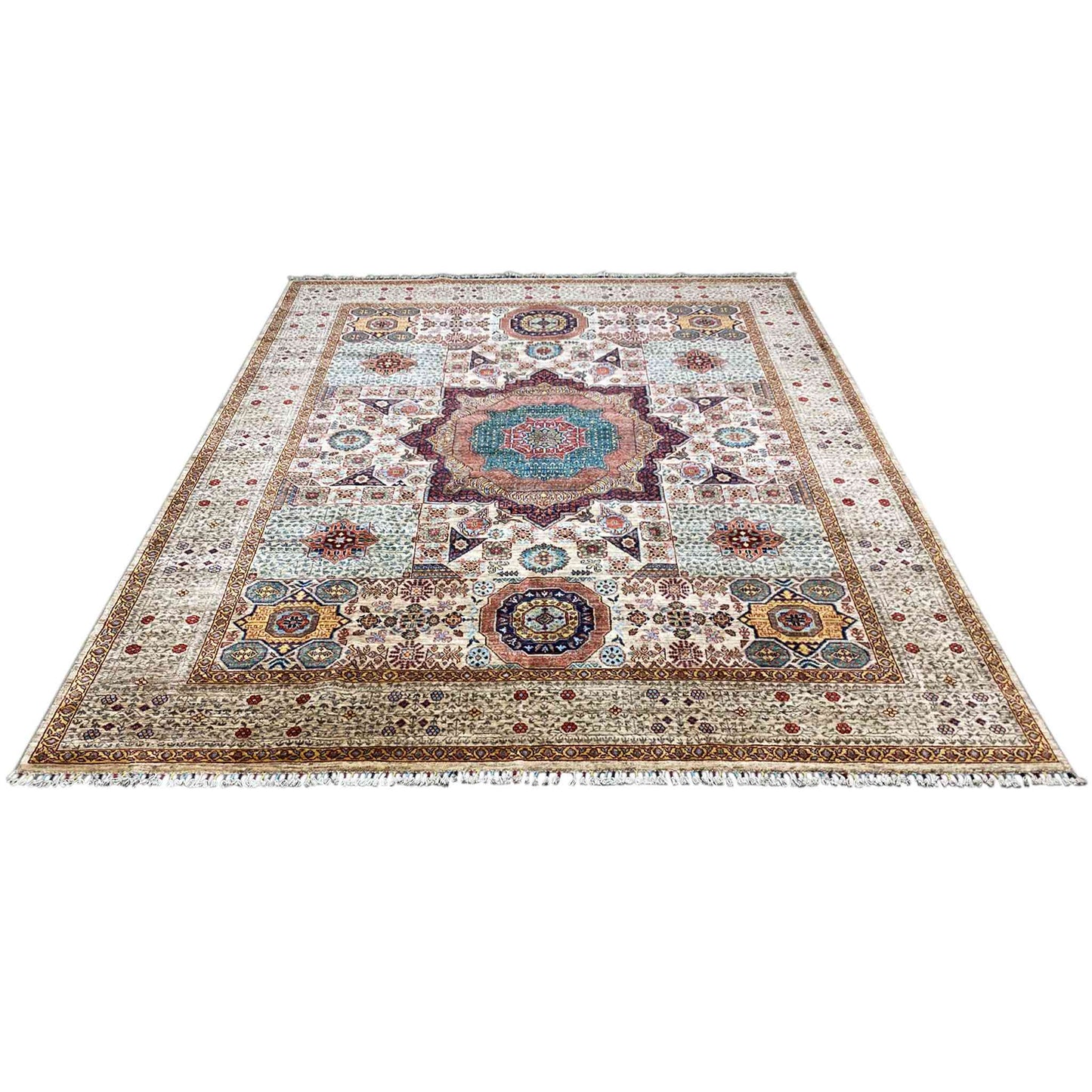 Handgeknüpfter Woll-Khorjin-Teppich, Beige & Multicolor, 296x250 cm - German Carpet Shop