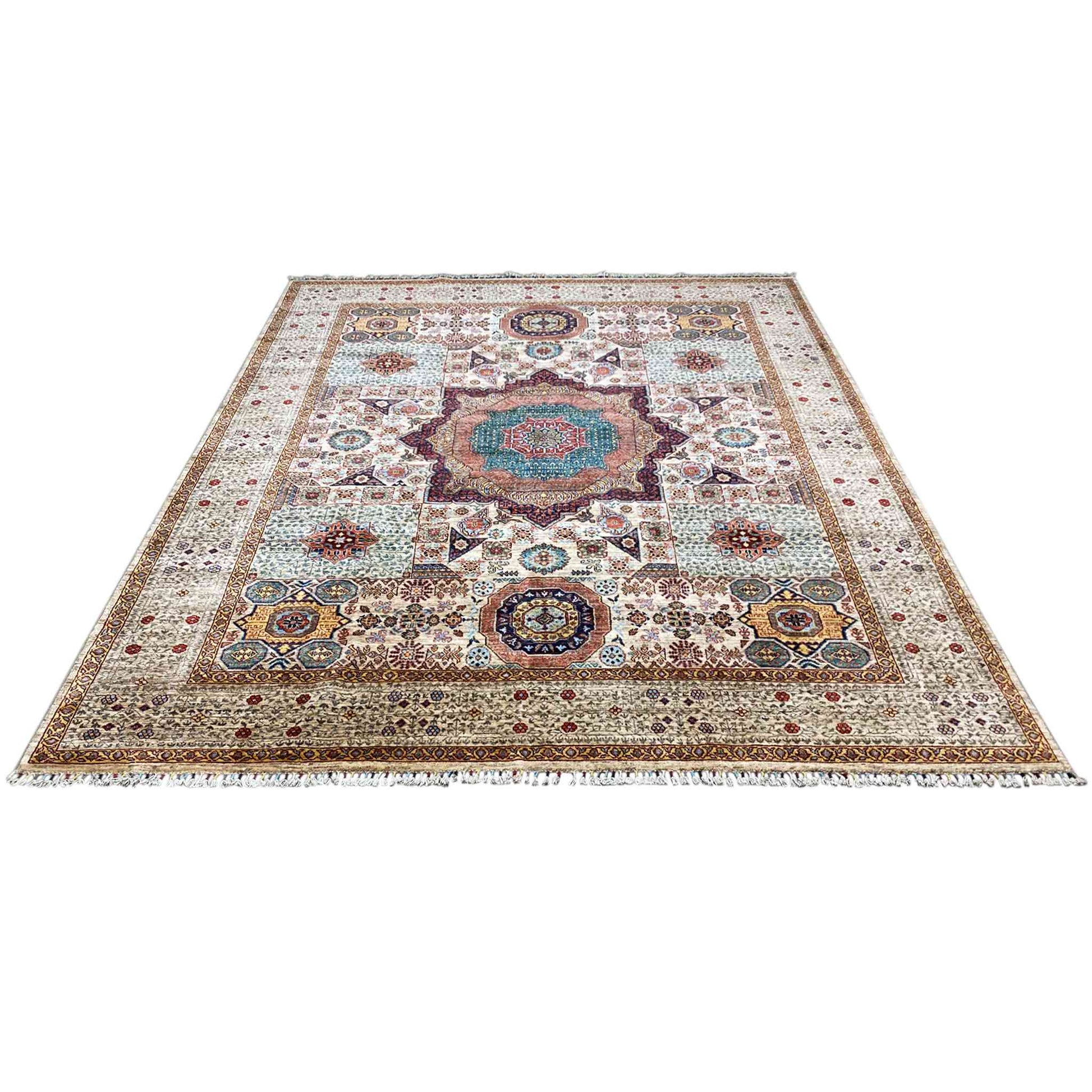 Handgeknüpfter Woll-Khorjin-Teppich, Beige & Multicolor, 296x250 cm - German Carpet Shop
