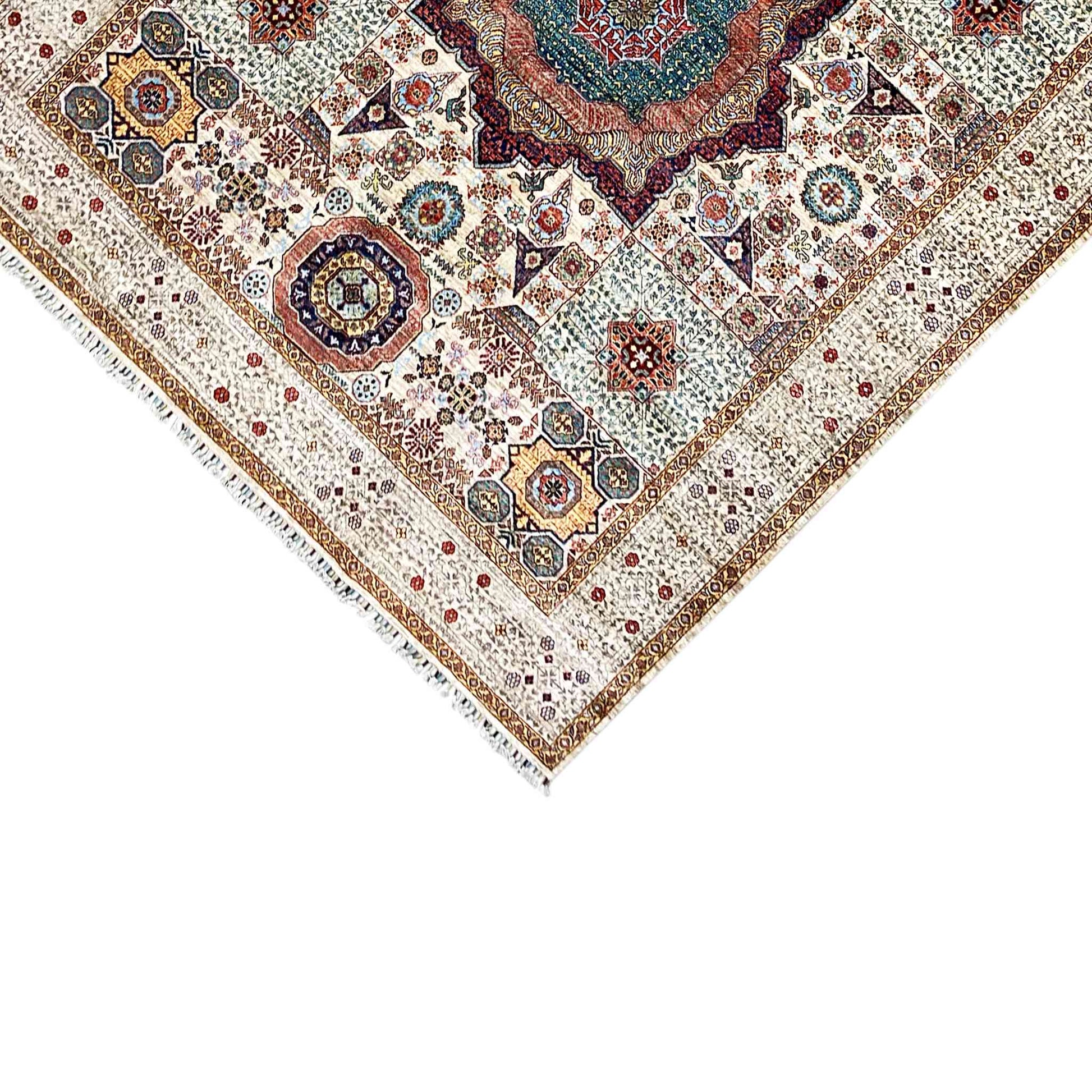 Handgeknüpfter Woll-Khorjin-Teppich, Beige & Multicolor, 296x250 cm - German Carpet Shop