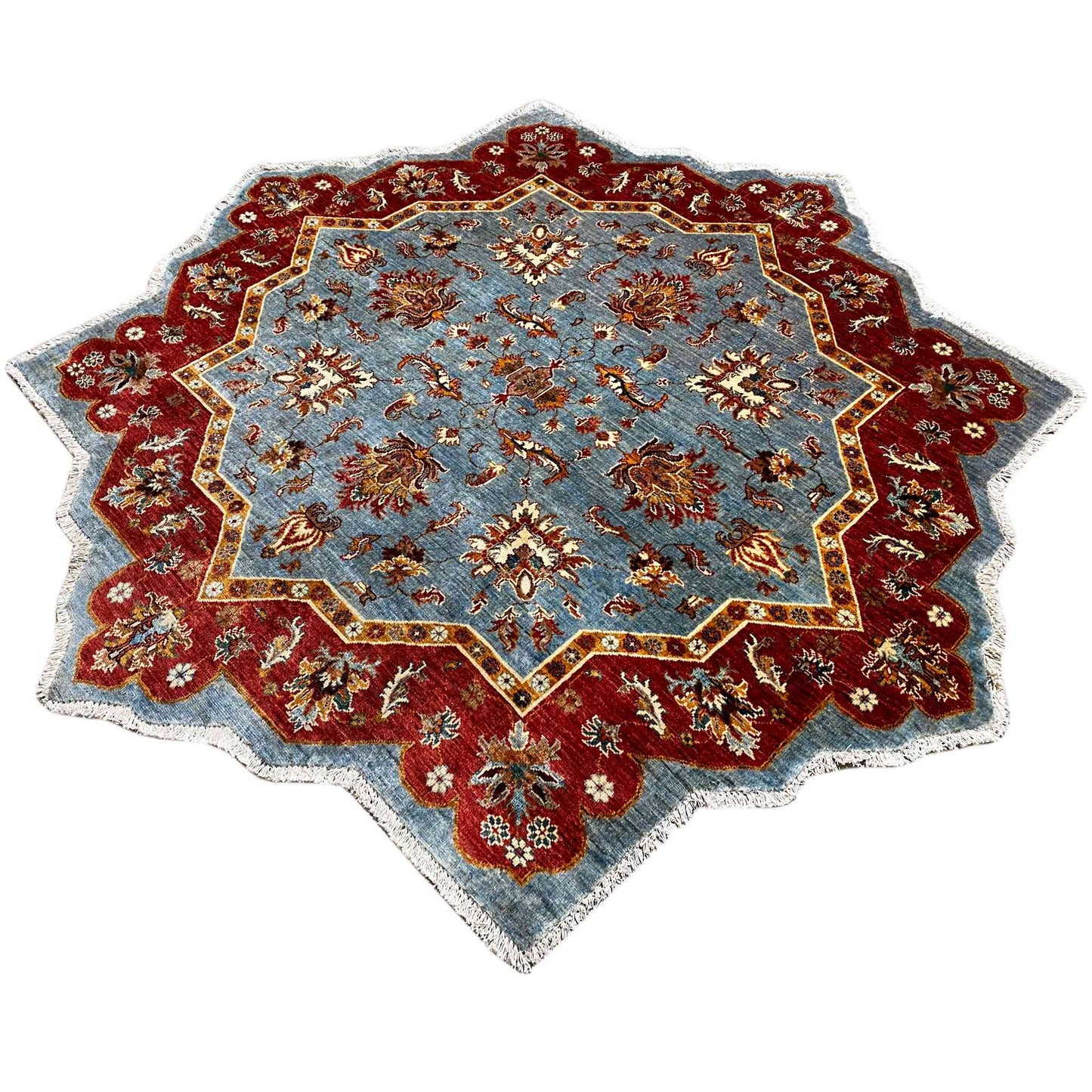 Handgeknüpfter Woll-Stern-Khorjin-Teppich, Blau & Rot, 205x202 cm - German Carpet Shop