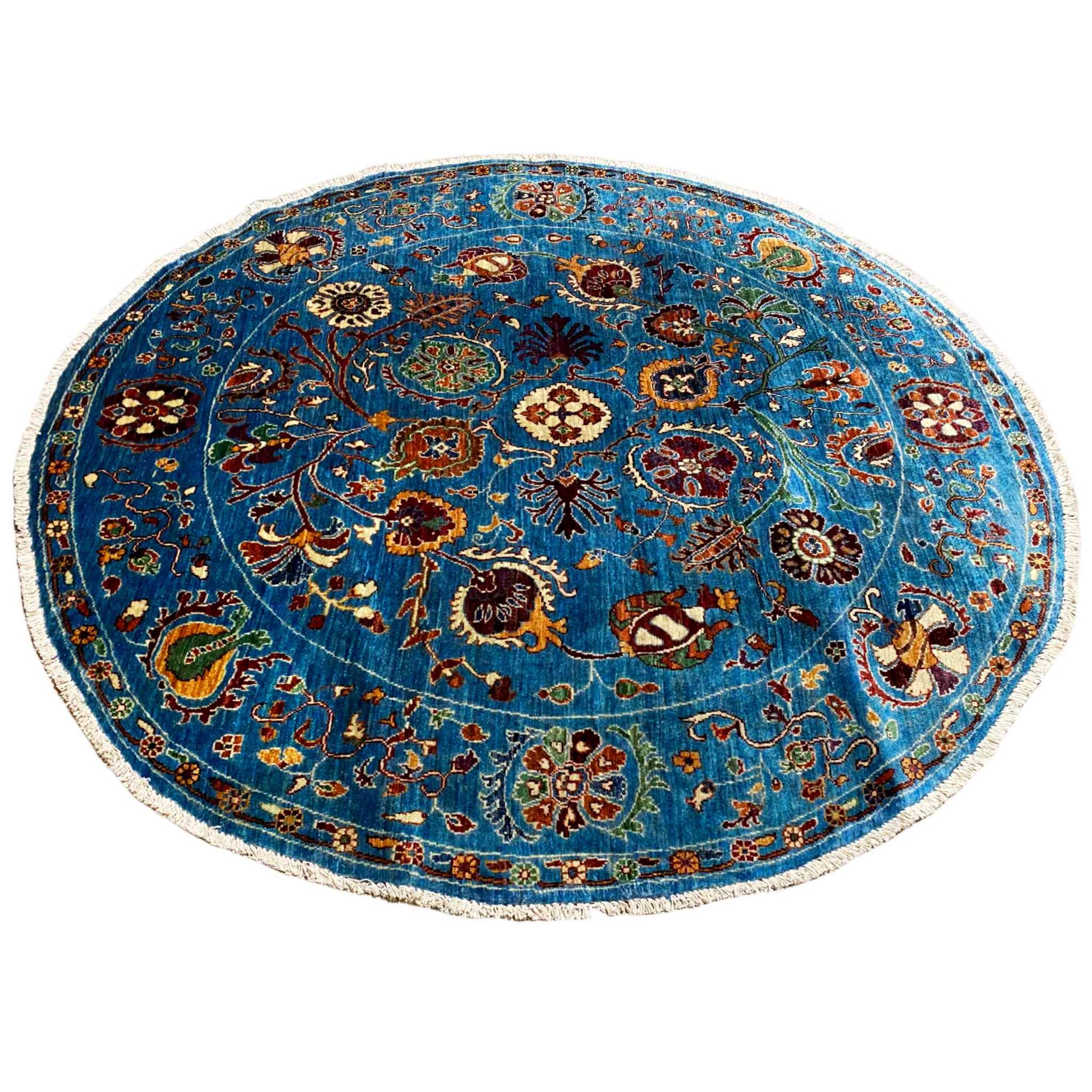 Handgeknüpfter Woll-Rundteppich, Blau, 180x178 cm - German Carpet Shop