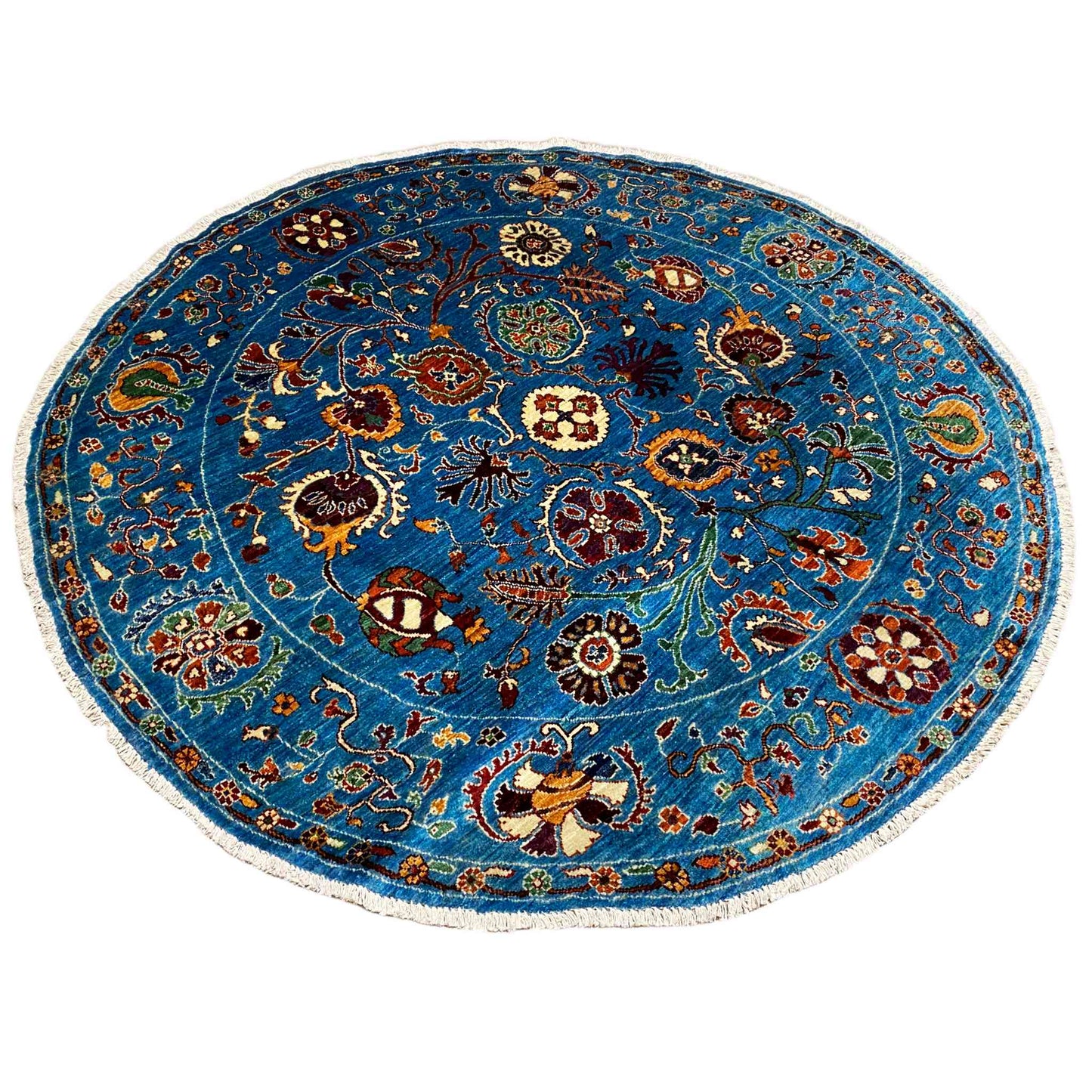 Handgeknüpfter Woll-Rundteppich, Blau, 180x178 cm - German Carpet Shop