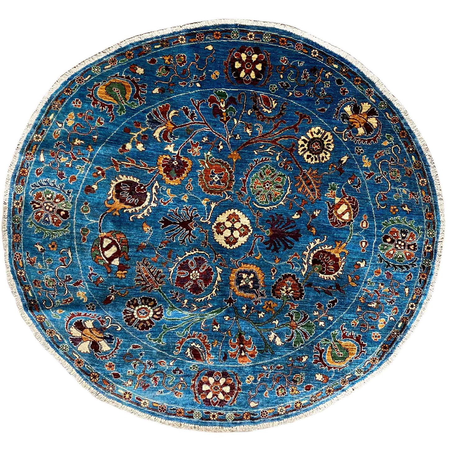 Handgeknüpfter Woll-Rundteppich, Blau, 180x178 cm - German Carpet Shop