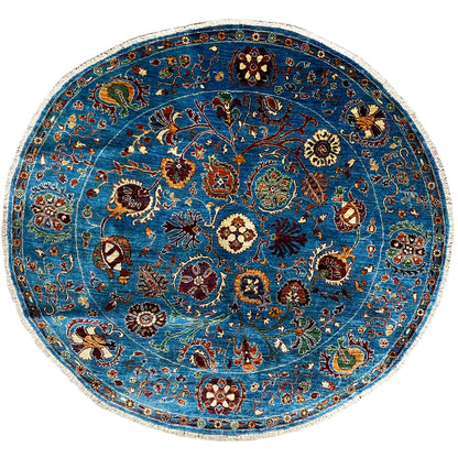 Handgeknüpfter Woll-Rundteppich, Blau, 180x178 cm - German Carpet Shop