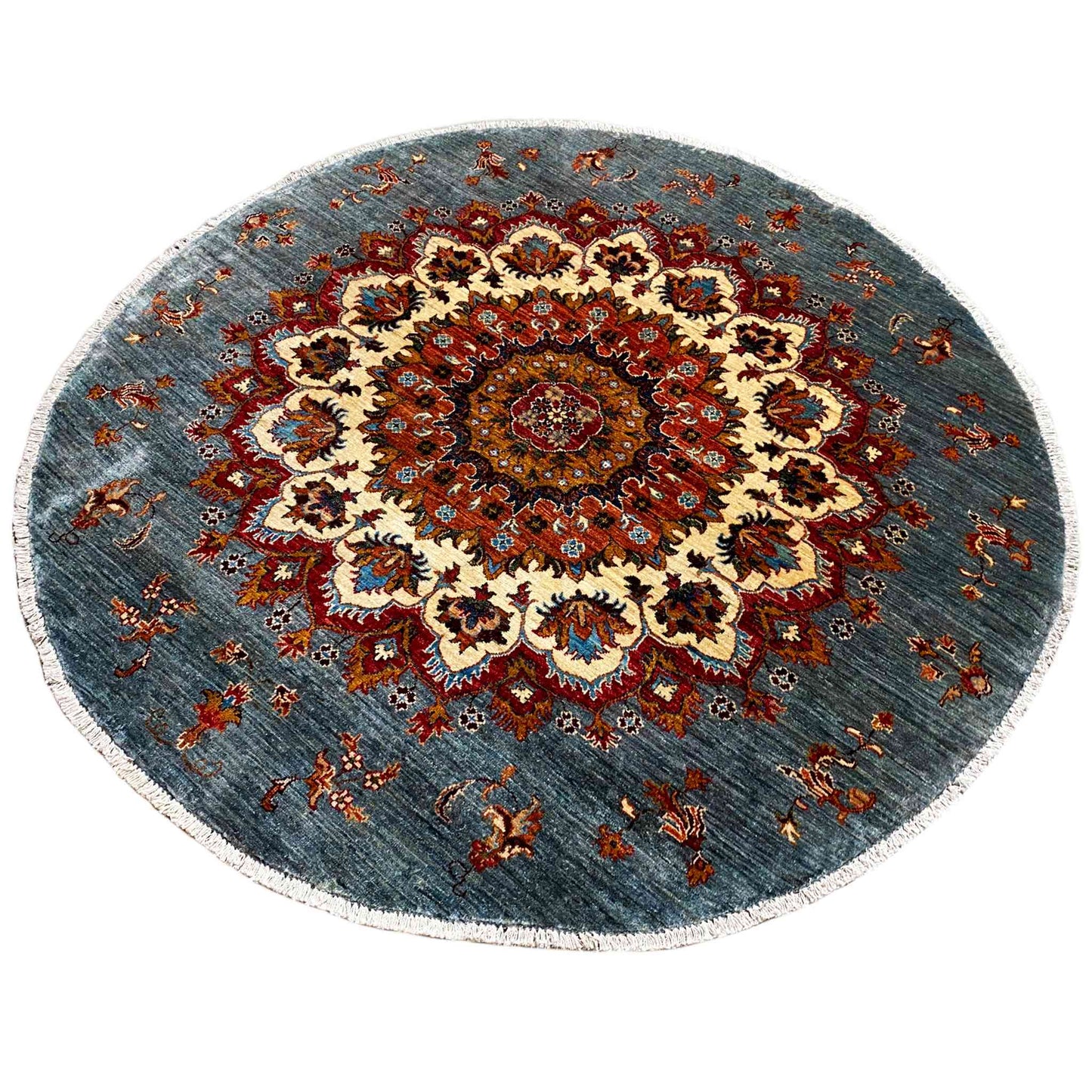 Handgeknüpfter Khorjin Teppich, Blau & Rot, 177x176 cm - German Carpet Shop