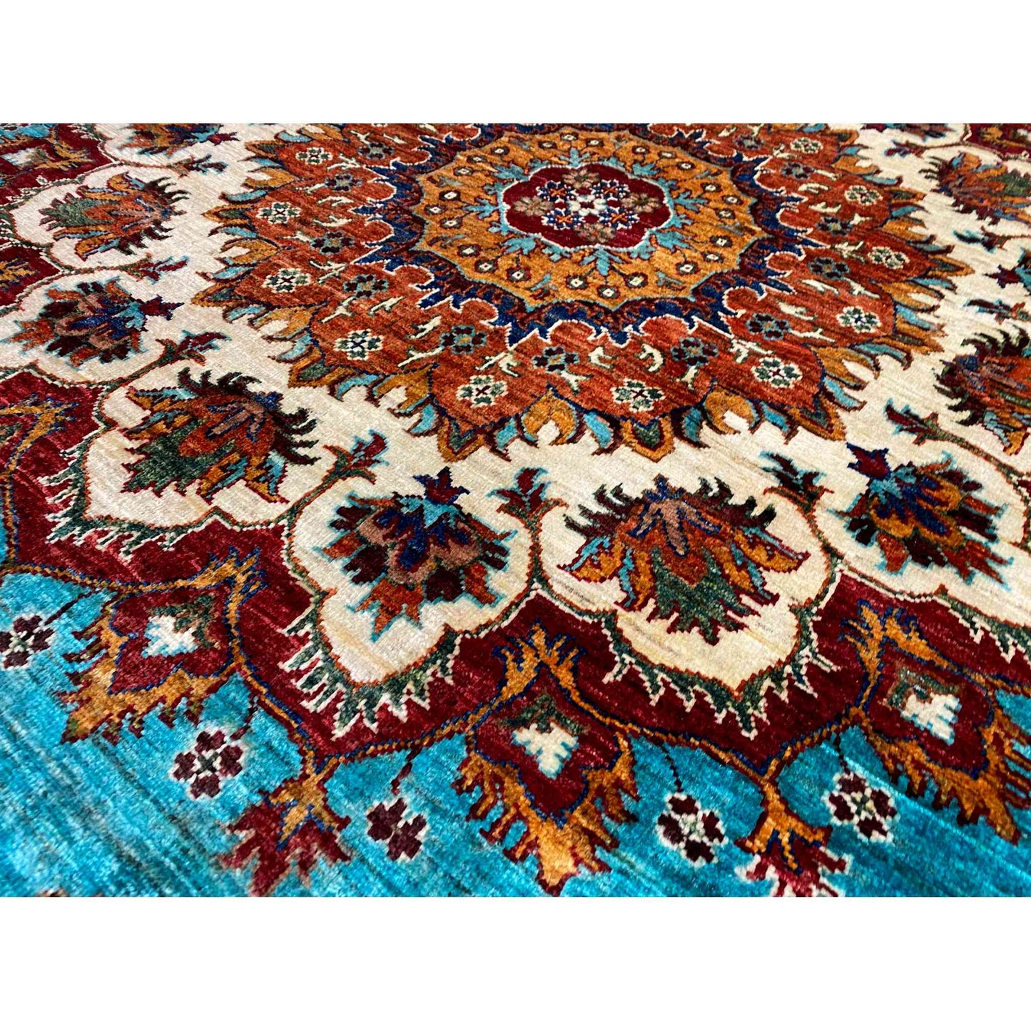 Khorjin-Teppich in Türkis und Rot, 173x172 cm - German Carpet Shop