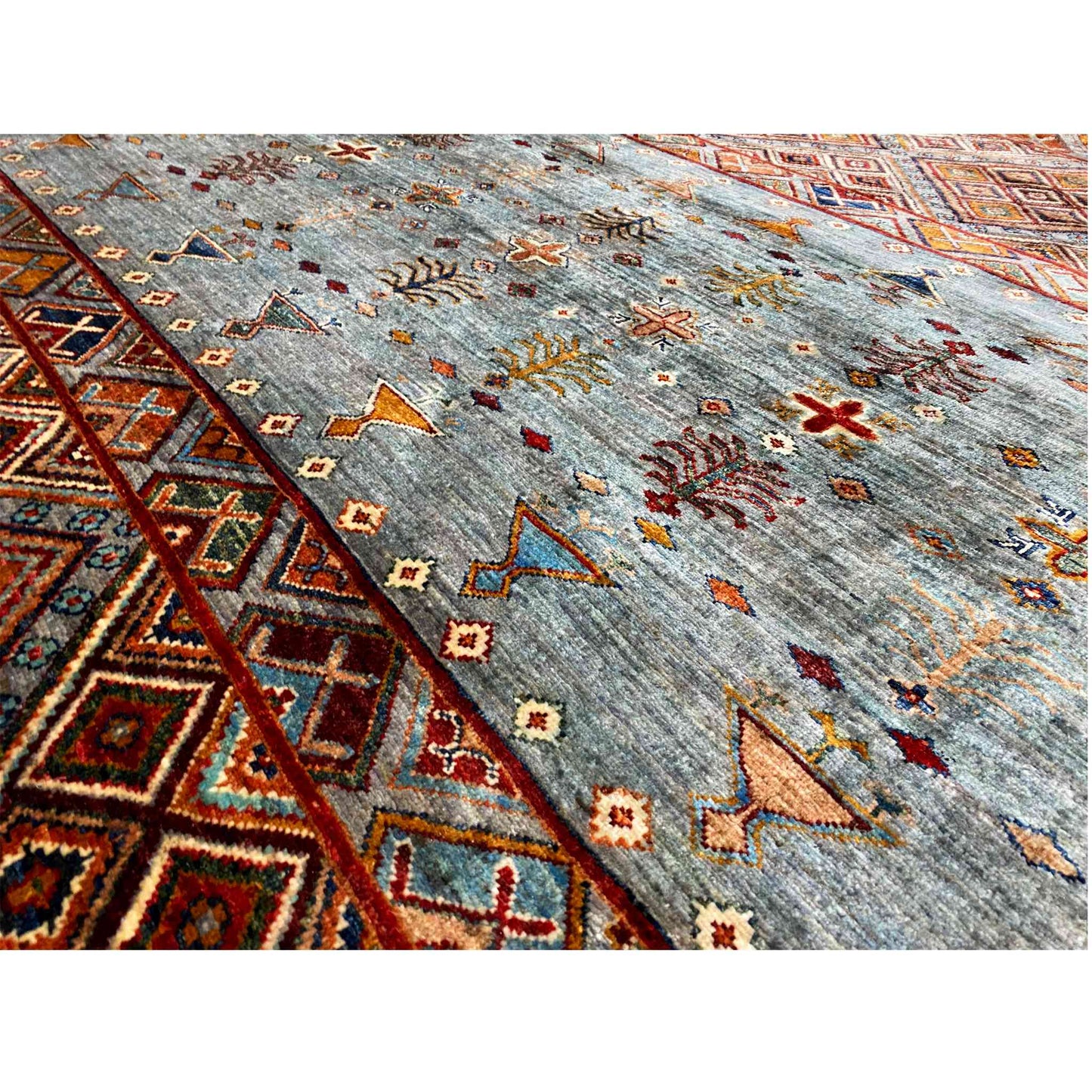 Runder Handgeknüpfter Wollteppich in Blau & Braun, 198x196 cm - German Carpet Shop