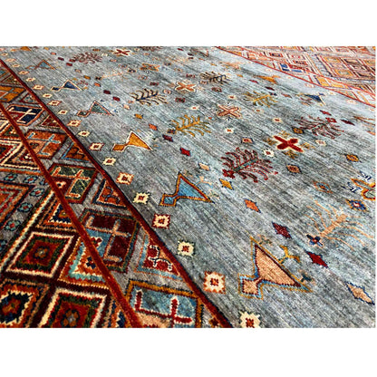 Runder Handgeknüpfter Wollteppich in Blau & Braun, 198x196 cm - German Carpet Shop