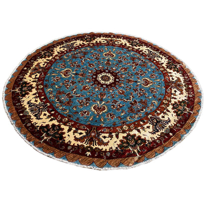 Khorjin-Wollteppich, Blau & Beige, 203x203 cm - German Carpet Shop