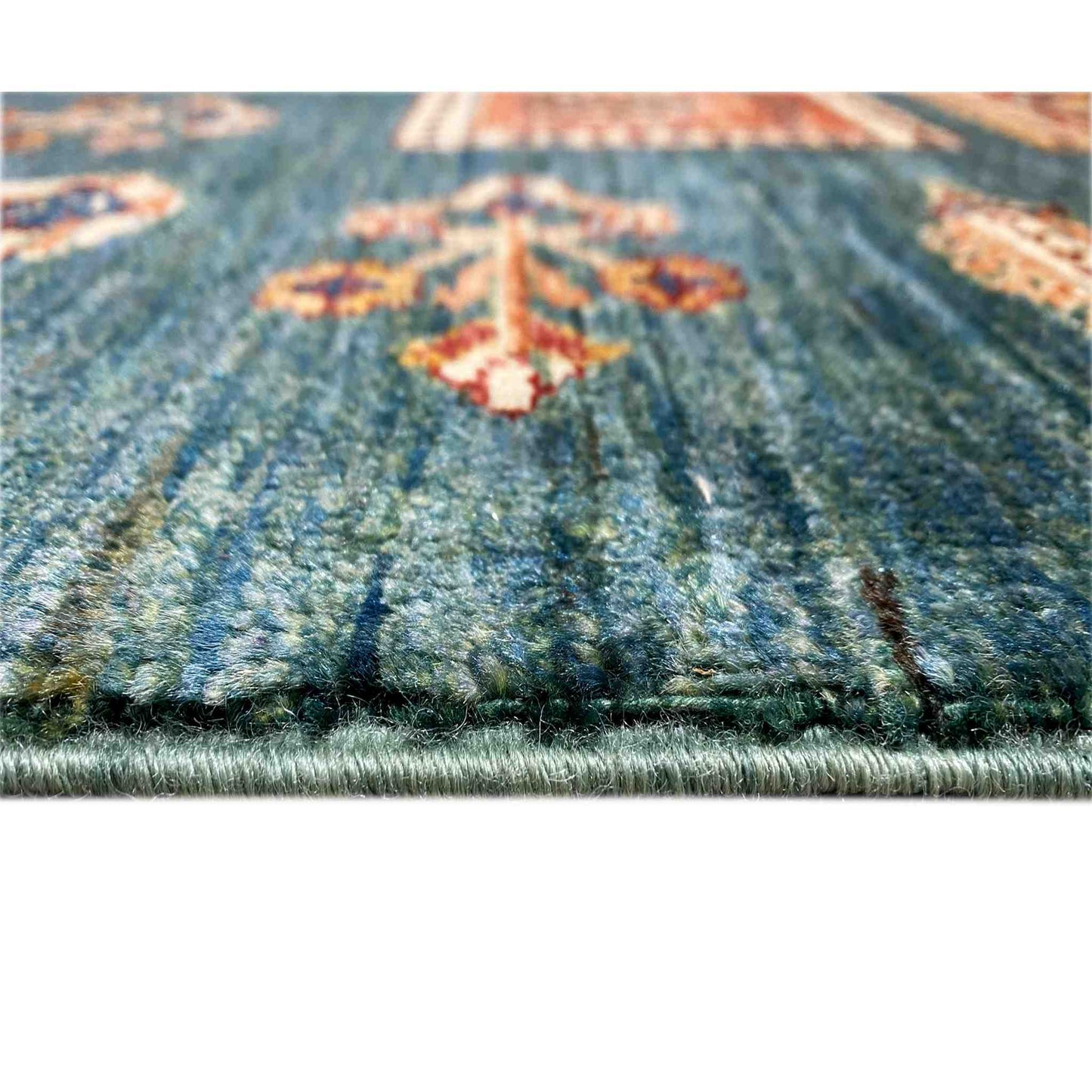 Khorjin Teppich - Blaugrün & Mehrfarbige Quadrate, 244x177 cm - German Carpet Shop
