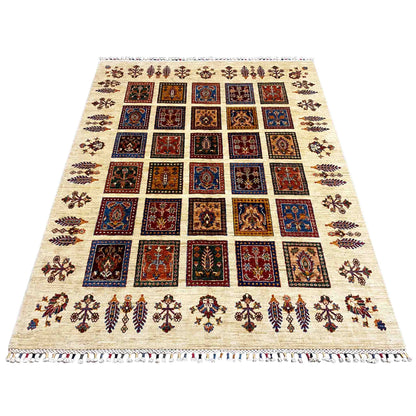 Khorjin Teppich - Creme & Mehrfarbige Quadrate, 200x154 cm - German Carpet Shop