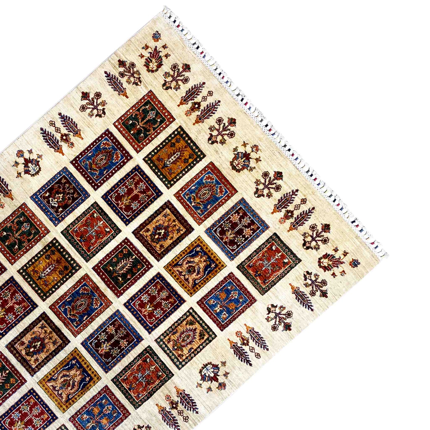 Khorjin Teppich - Creme & Mehrfarbige Quadrate, 200x154 cm - German Carpet Shop
