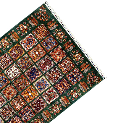 Handgeknüpfter Khorjin Teppich - Grüner Wollteppich, 212x159 cm - German Carpet Shop