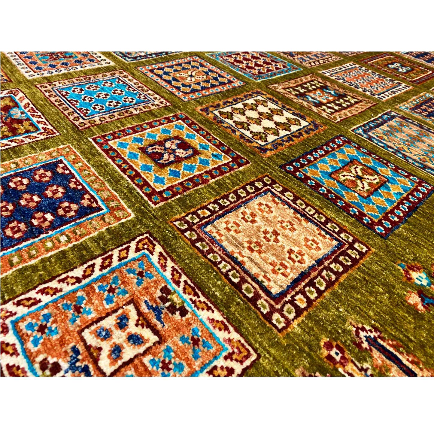 Afghanischer Khorjin Teppich, Olivgrün, 161x107 cm - German Carpet Shop