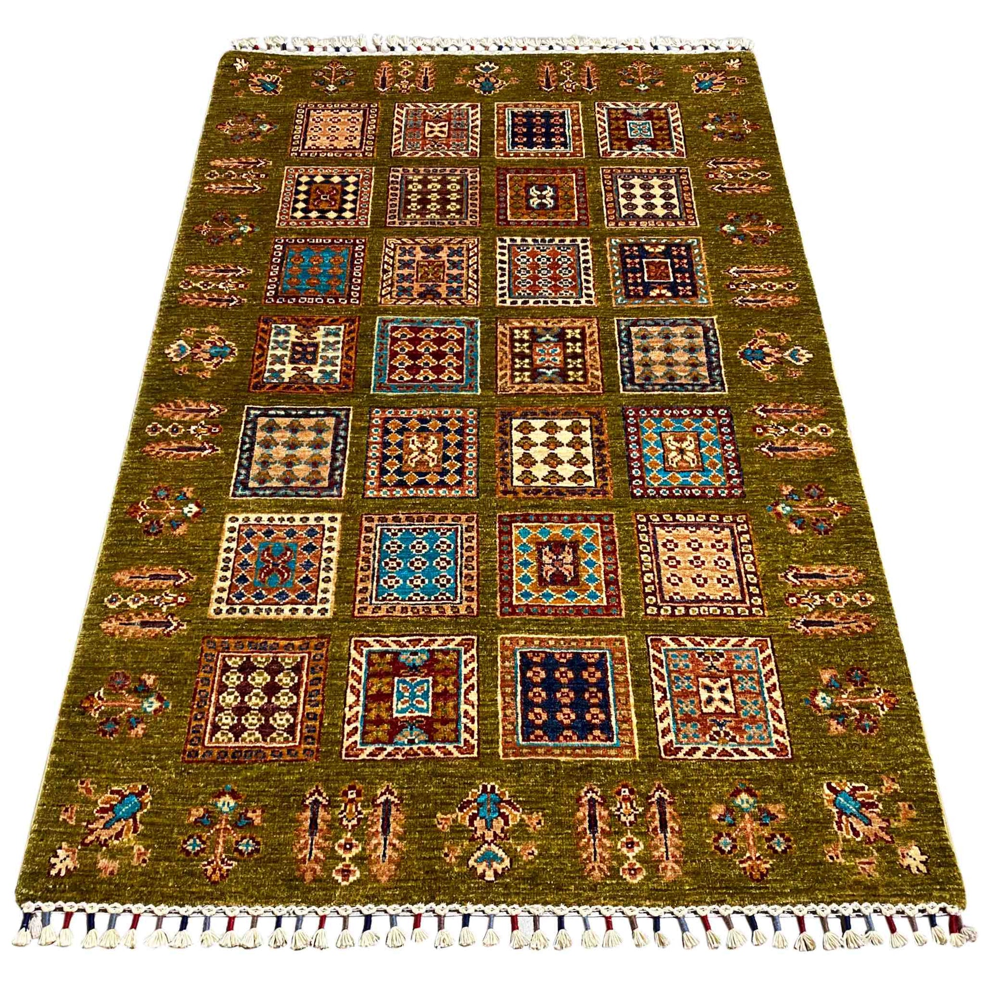 Afghanischer Khorjin Wollteppich, Olivgrün, 165x105 cm - German Carpet Shop