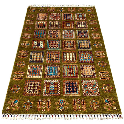 Afghanischer Khorjin Wollteppich, Olivgrün, 165x105 cm - German Carpet Shop