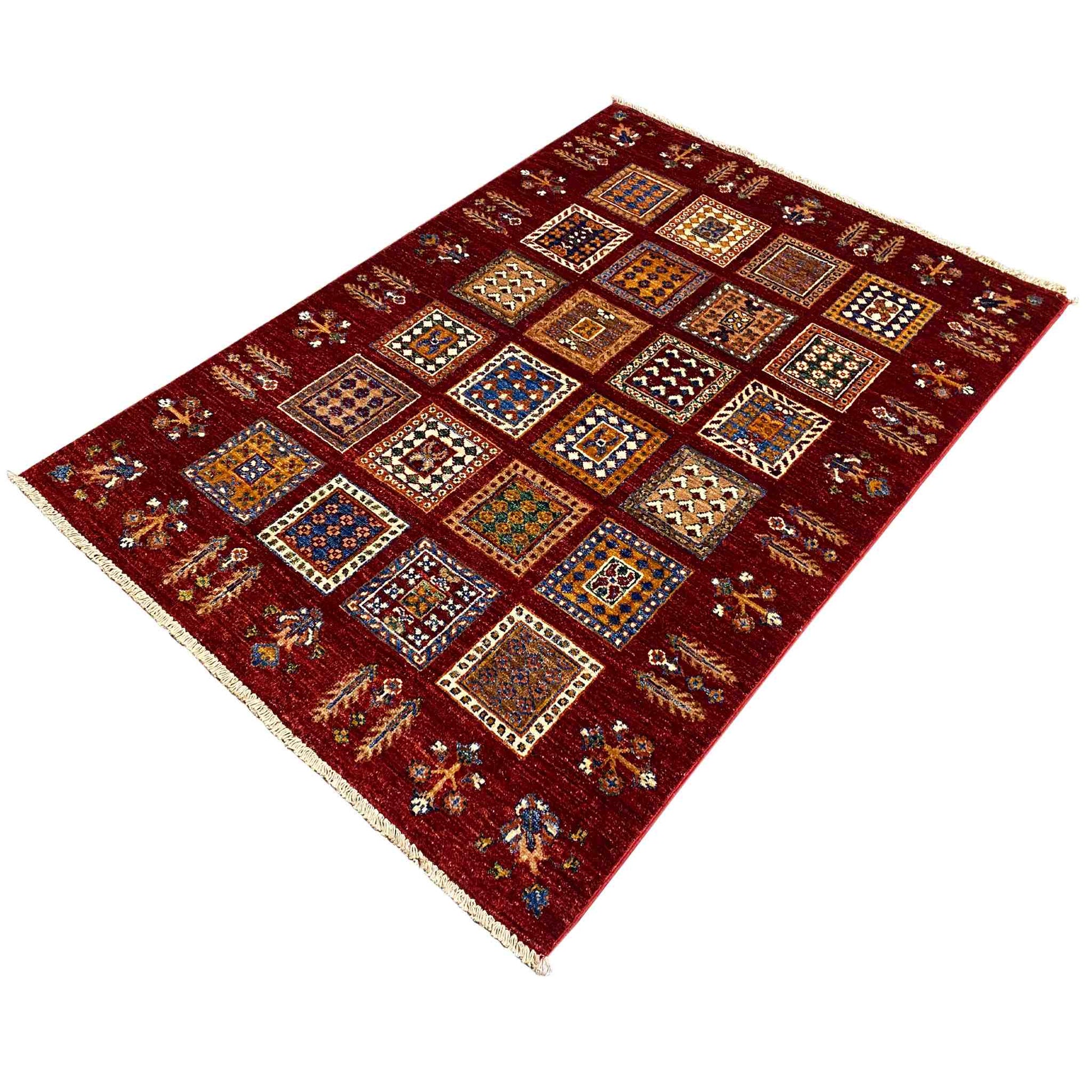  Afghanischer Khorjin Wollteppich, Tiefrot, 155x107 cm - Premium Khorjin Teppiche from German Carpet Shop - Just €525! Shop now at German Carpet Shop