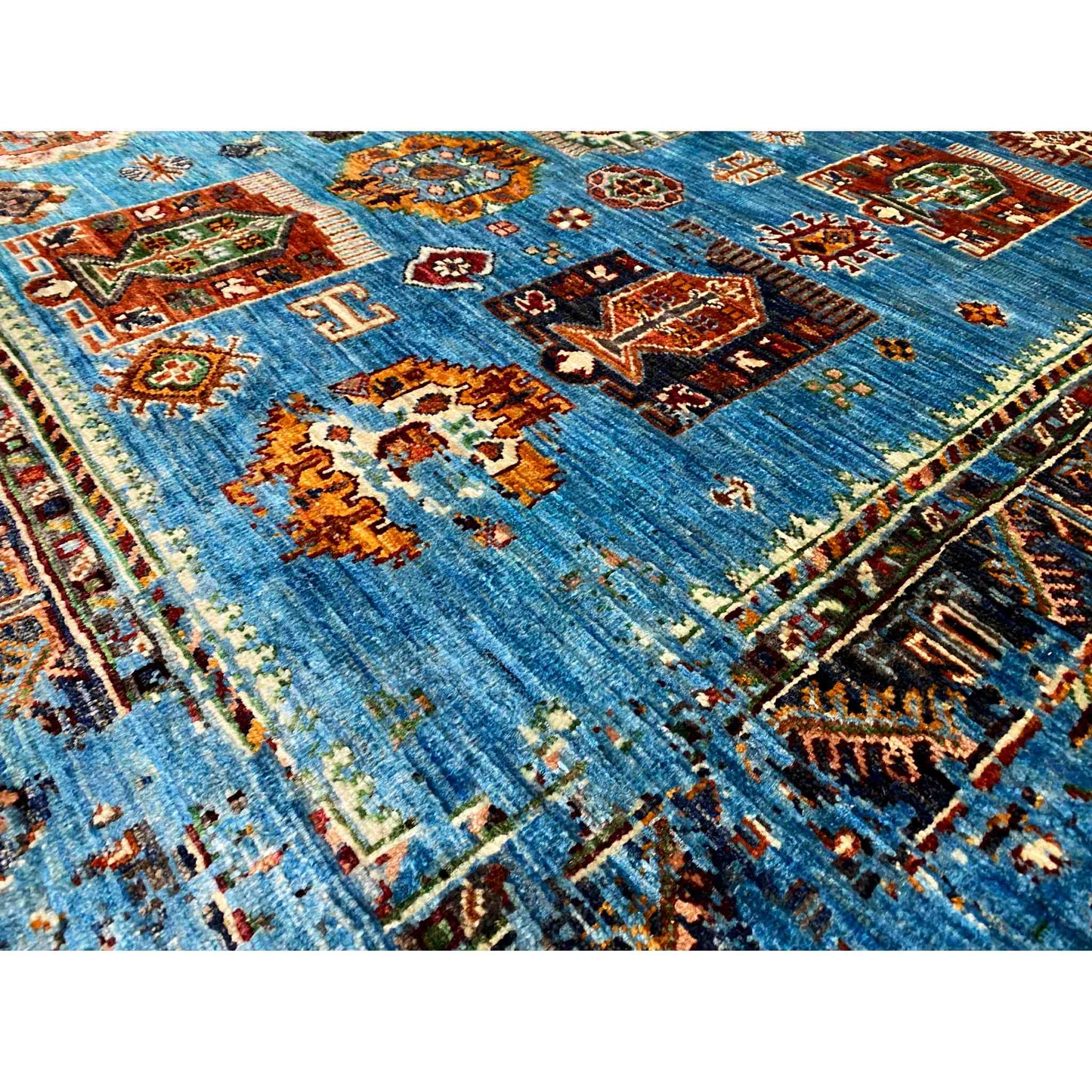 Afghan Khorjin Teppich, Blau, 199x157 cm - German Carpet Shop