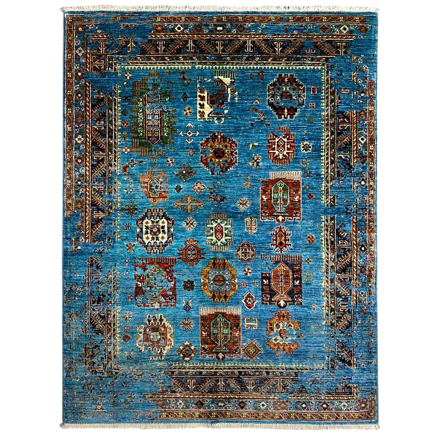Afghan Khorjin Teppich, Blau, 199x157 cm - German Carpet Shop