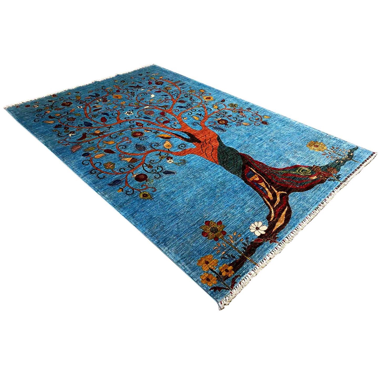 Afghan Khorjin Teppich, Blau, 298x204 cm - German Carpet Shop