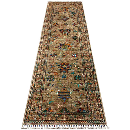  Afghan Khorjin Läufer Teppich – Braun, 295x85 cm - Premium Khorjin Teppiche from German Carpet Shop - Just €785! Shop now at German Carpet Shop