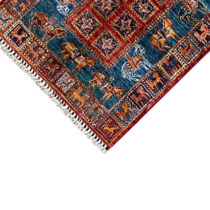 Afghan Khorjin Läufer Teppich – Blau & Rot, 256x85 cm - German Carpet Shop