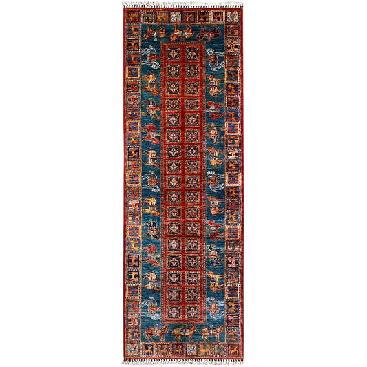  Afghan Khorjin Läufer Teppich – Blau & Rot, 256x85 cm - Premium Khorjin Teppiche from German Carpet Shop - Just €680! Shop now at German Carpet Shop