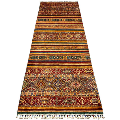 Khorjin-Läuferteppich - Stammesstreifen- und Geometrisches Design, 271x91 cm - German Carpet Shop